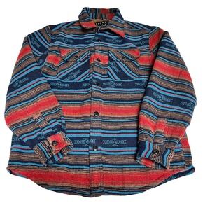 Jachs NY Mens Southwestern Aztec Striped Wool Blend Shirt Jacket Blue Red Medium